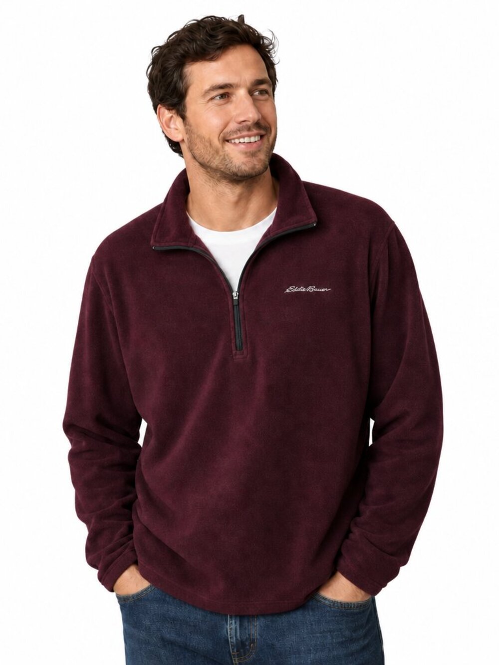 Eddie Bauer Quarter‑Zip Burgundy Maroon Fleece Pullover